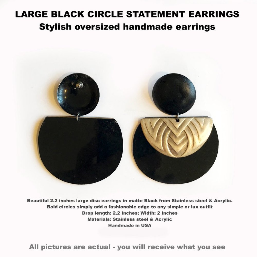 Large Black Circle Statement Earrings - image 4